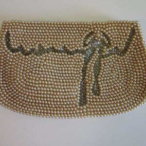 Swarae of California Cream Color Beaded Vintage Clutch Bag